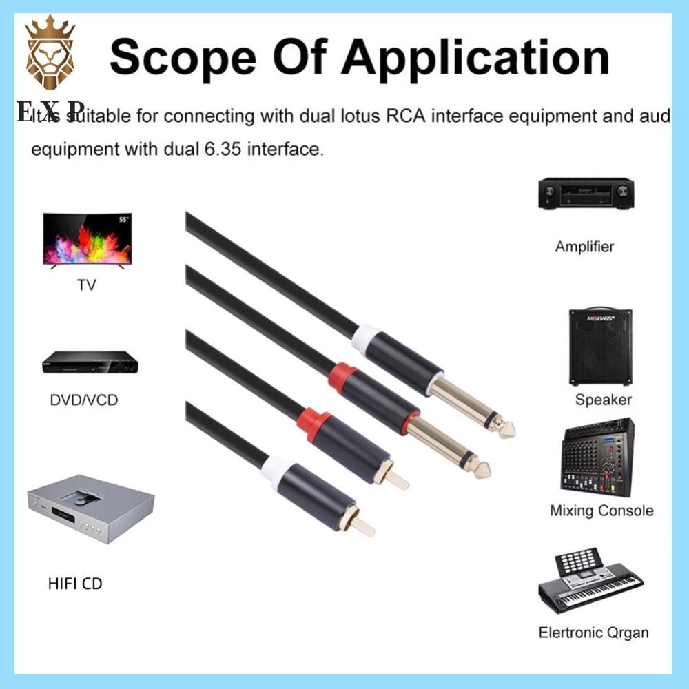 [explosion1.th] 2 RCA Male to Dual 6.35 Jack Male Audio Cable Mixer Amplifier Adapter Cord