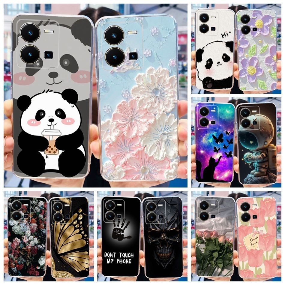 Vivo Y35 4Gน่ารักPandaดอกไม้ทาสีปลอกVivoY35 Y 35 4G 2022 ซิลิโคนอ่อนนุ่มTPUเคสโทรศัพท์