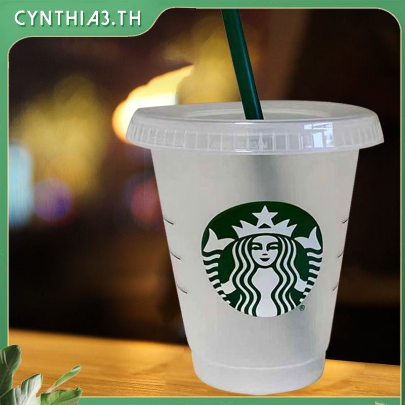 473ml / 16oz Starbucks Straw ถ้วยใส หลอดสีเขียว ถ้วยฟางเด็ก Party Cynthia