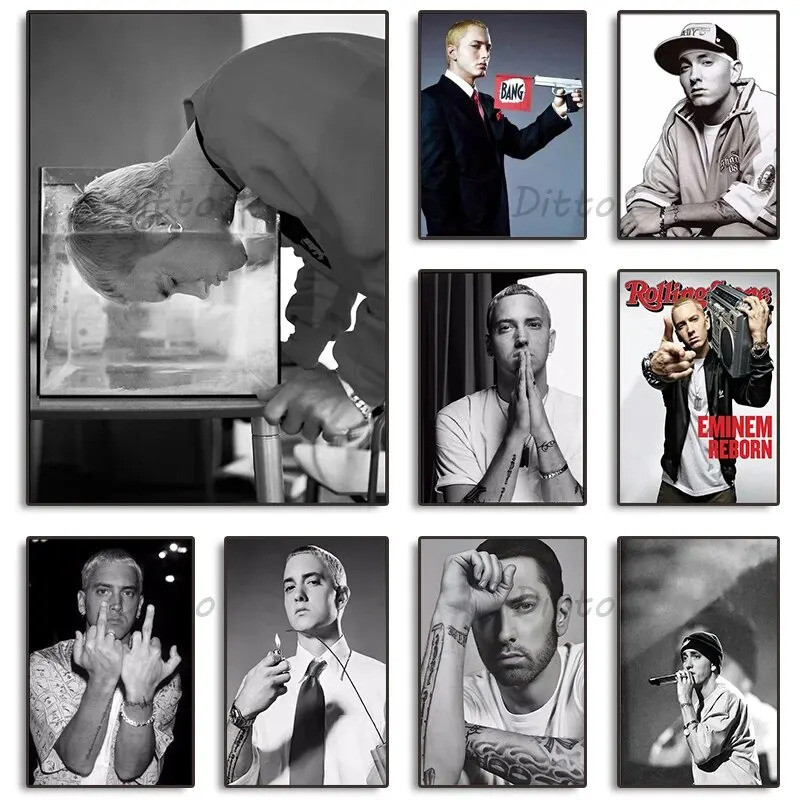 อเมริกัน Hip Pop ไอคอน Eminem Vintage แฟชั่นโปสเตอร์,ผ้าใบพิมพ์ Wall Art Retro ภาพสําหรับตกแต่งบ้าน 