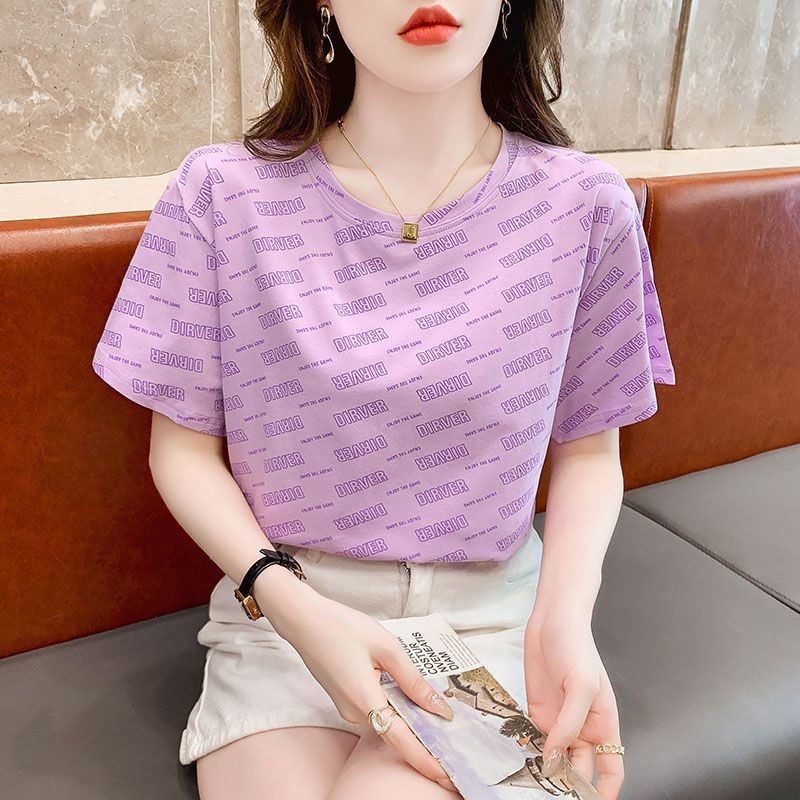 2024 ฤดูร้อนใหม่ทั้งหมดตรงกับผู้หญิงหลวมพิมพ์เสื้อยืดแฟชั่นสบายๆรอบคอแขนสั้น Top Letter เสื้อยืดแขนส