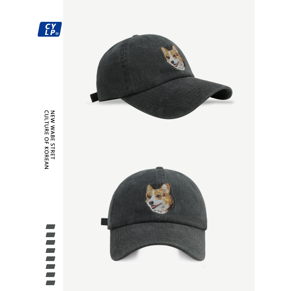 เกาหลีเกาหลีอินบล็อกเกอร์สไตล์เดียวกันน่ารักการ์ตูนสุนัขแบบปักหมวกเบสบอลหญิงเกาหลีรุ่นสีดําหมวกแหลมชาย - รูปที่ 3