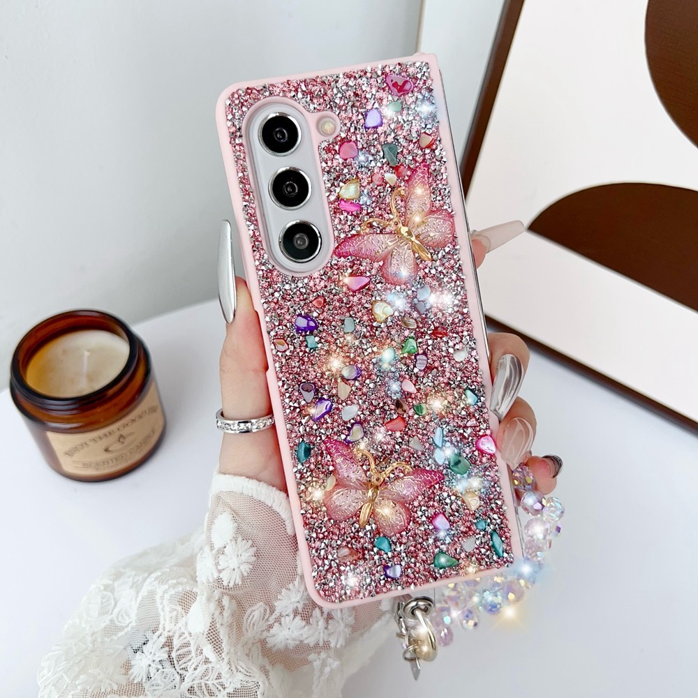 หรูหราการออกแบบอินเทรนด์ปลอก Z พับ 6 5 4 เงาสําหรับ Samsung Galaxy Z Fold5 Fold4 Fold6 พร้อมโซ่เคสโทรศัพท์