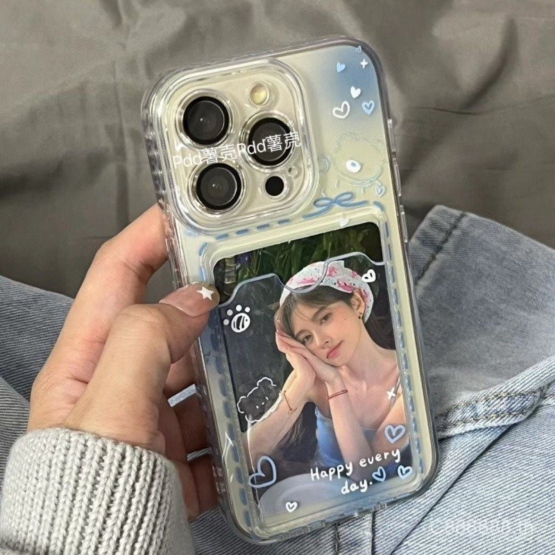 เคสโทรศัพท์ เหมาะสําหรับ iPhone สามารถถือการ์ดขนาดเล็ก 15/14promax หัวใจไล่ระดับ 13/12pro/11 การ์ดกรณี xr/xsmax นุ่ม 7/8plus กันกระแทกหลุมขนาดใหญ่รวมทุกอย่างป้องกันกรณี A9IN