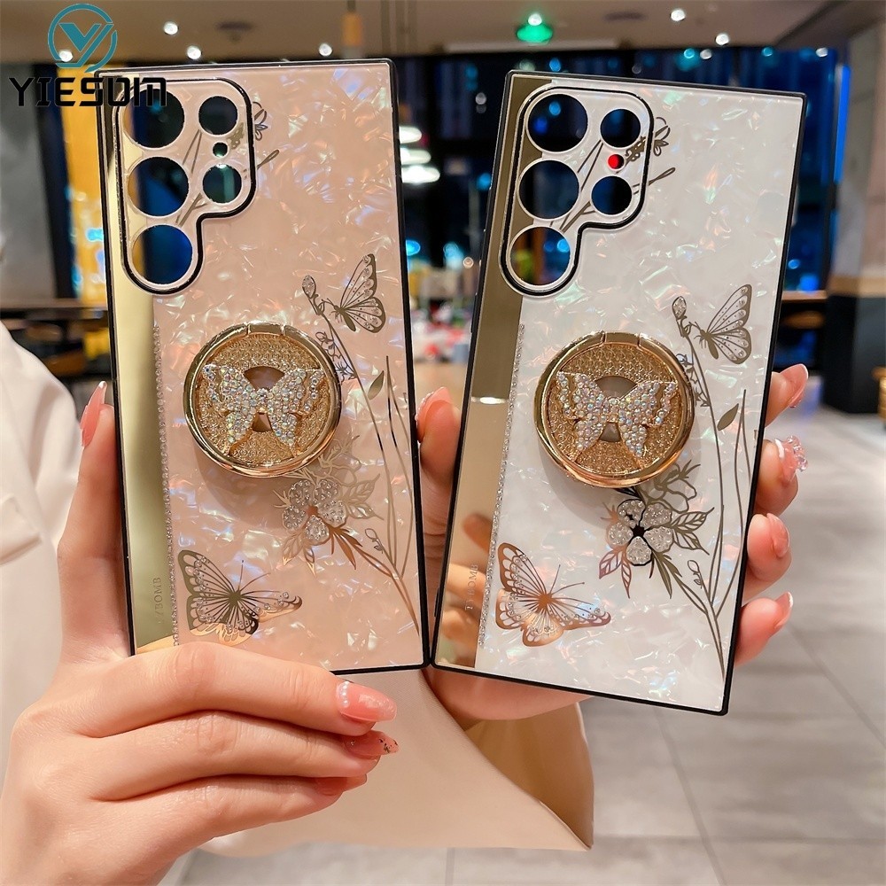 SAMSUNG เคสโทรศัพท์สําหรับsamsung Galaxy S24 FE S24 S23 S22 S21 S20 Ultra S22 S24 Plus S21 S20 S23 FE S24FEหรูหรา3D Glitterเพชรผีเสื้อแหวนขาตั้งกันกระแทกปกแข็ง