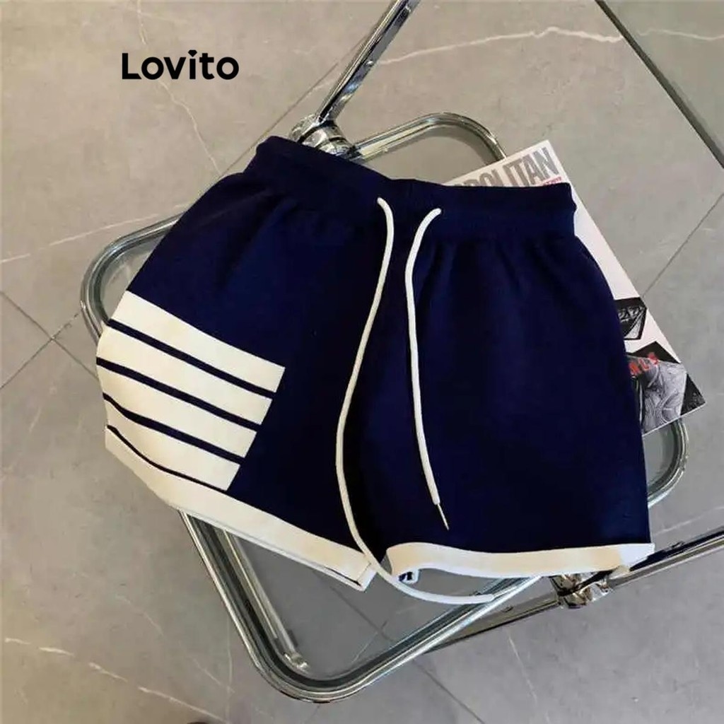 Lovito กางเกงขาสั้น ลําลอง แบบผูกเชือก บล็อกสี สําหรับผู้หญิง LNA59122