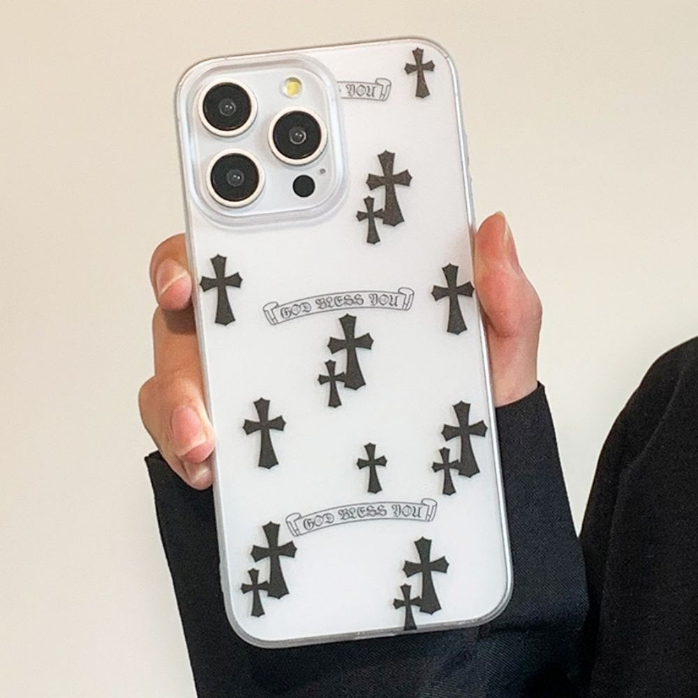แฟชั่นสีดํา Cross Matte Clear เคสโทรศัพท์สําหรับ Iphone 15 14 Pro Max 11 12 13 Plus XR XS Max 7Plus 8Plus ยืดหยุ่นบางเฉียบกันกระแทกนุ่มโทรศัพท์ฝาหลัง