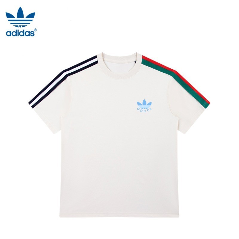 ADIDAS GUCCI Adidasgucci Clover Unisex ปัก Logo24 แฟชั่น Collaboration เสื้อยืดคู่รัก Cotton Jersey 