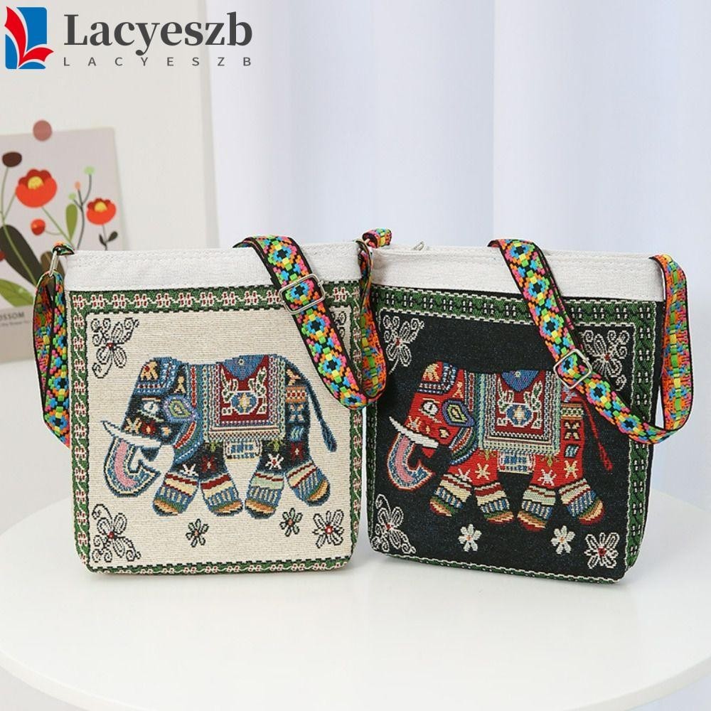Lacyeszb สไตล์ชาติพันธุ์กระเป๋าถือ Vintage อินเทรนด์เย็บปักถักร้อยกระเป๋า Crossbody กระเป๋าสะพายช้างนกฮูกลาย Messenger กระเป๋าผู้หญิงกระเป๋าสะพาย