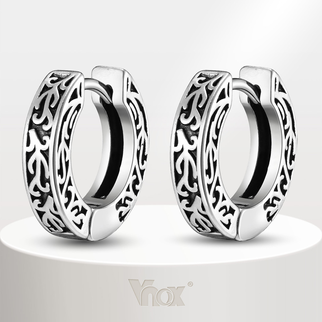 Vnox Vintage รูปแบบ Vine Hoop ต่างหูสําหรับผู้ชายเด็ก,เงินสแตนเลส Vintage Punk ต่างหู, Casual Jewlery ของขวัญ