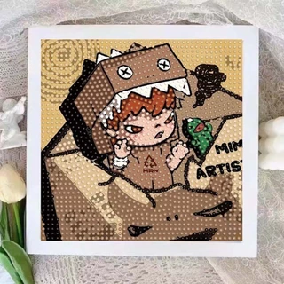 ohayoครอสติสคริสตัล พร้อมกรอบ Diamond Painting สติกเกอร์เพชร labubu18.5*18.5cm ลายการ์ตูนสุดน่ารักDIYของขวัญเด็กผู้หญิง