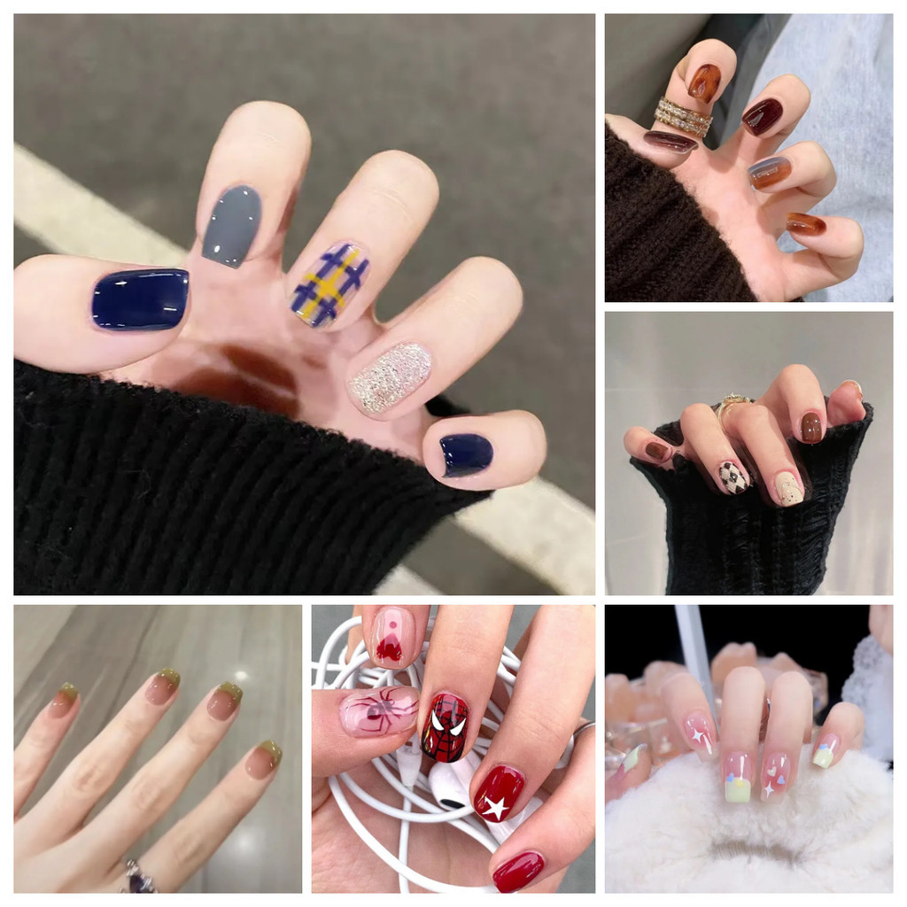 （ไทยสปอต）เล็บปลอม เล็บแฟชั่น ชนิดอะคริลิค สไตล์ฝรั่งเศส สีขาว ชมพู 24 ชิ้น