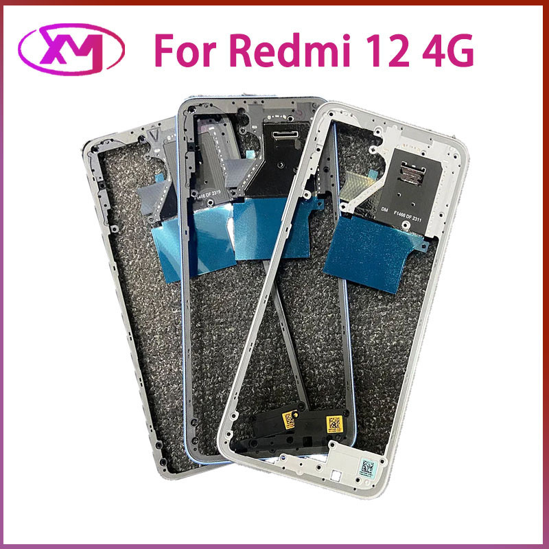 สําหรับ Xiaomi Redmi 12 4G กรอบกลางกรอบด้านหน้า Faceplate กรอบด้านข้างปุ่มอะไหล่ซ่อม