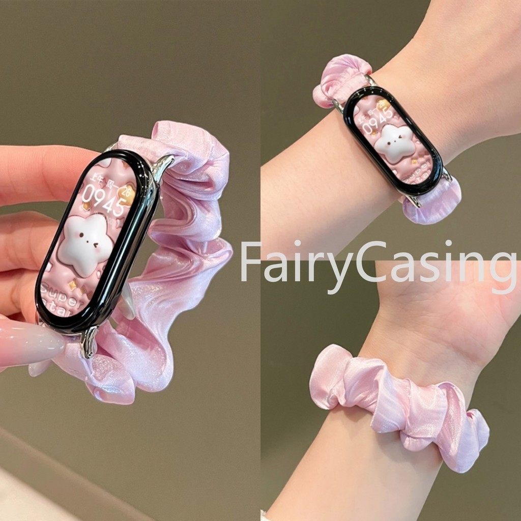 สายรัดข้อมือแบบยืดหยุ่นสําหรับ Xiaomi Mi Band 10 9 8 NFC สายคล้องผู้หญิง Scrunchies สร้อยข้อมือสําหรับ MiBand 9 Correa Soft Band