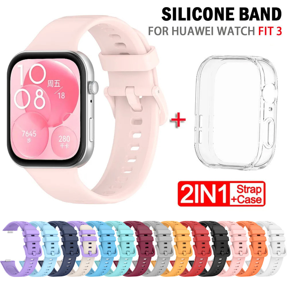 เคส TPU + สายซิลิโคนสําหรับ Huawei Watch Fit 3 สายรัดสําหรับ Huawei Watch Fit3Watch Band พร้อมเคสปกป้องหน้าจอ