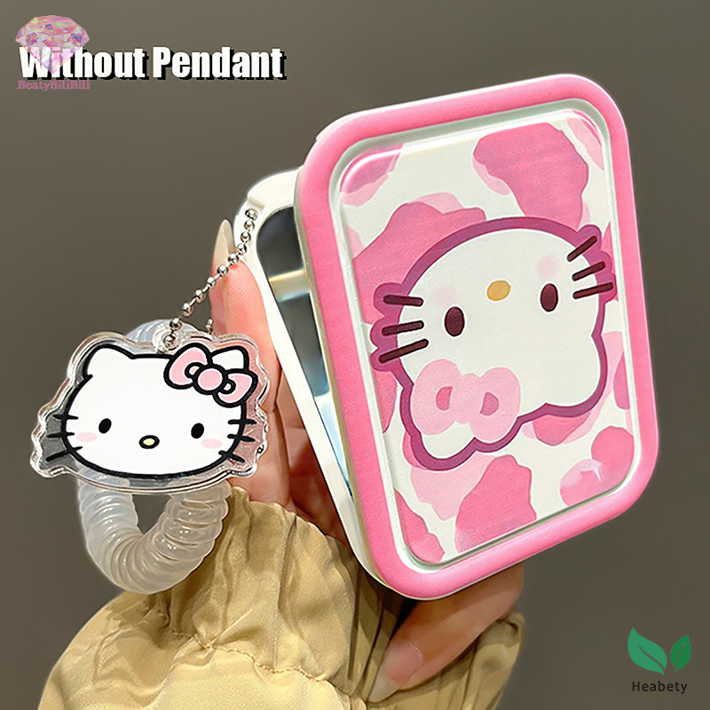 Heabety Sanrio น่ารักสีชมพู Hello Kitty กระจกหอยพับกระจกแต่งหน้าพร้อมหวีแบบพกพา Creative สําหรับผู้หญิงสาวกระจกมือถือใหม่