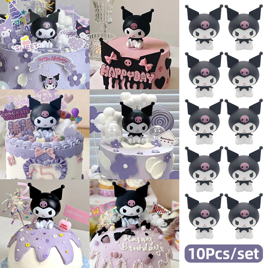10 ชิ้นชุด Kuromi อะนิเมะตัวเลขตุ๊กตา Kuromi เค้ก Topper, DIY เค้กตกแต่งของเล่นของขวัญเด็กวันเกิด Party Favor Action Figures