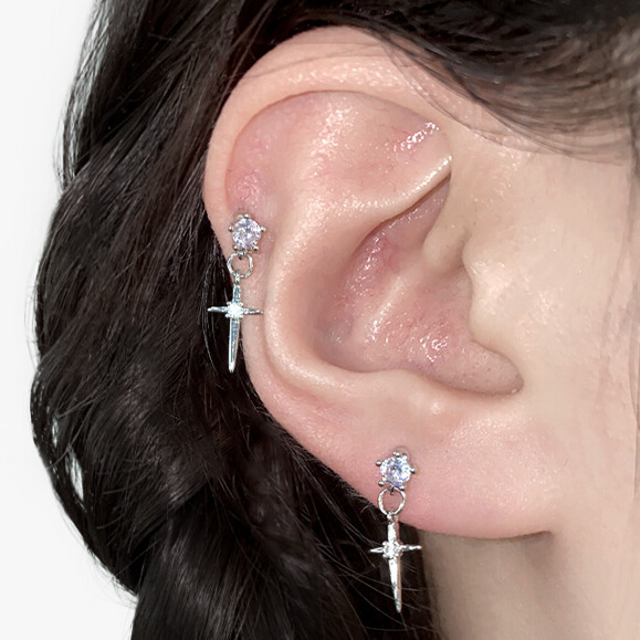 สาวหวาน S925 Dangle Silver Ear Studs ต่างหูเครื่องประดับอุปกรณ์เสริม