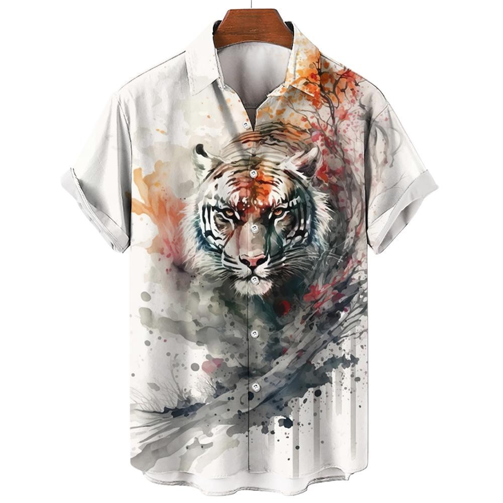 การออกแบบที่เรียบง่ายเสื้อสําหรับผู้ชายเสือสัตว์3งพิมพ์สไตล์ผู้ชายเสื้อขนาดใหญ่แขนสั้นฤดูร้อนที่สง่างามอินเทรนด์ผ้าผู