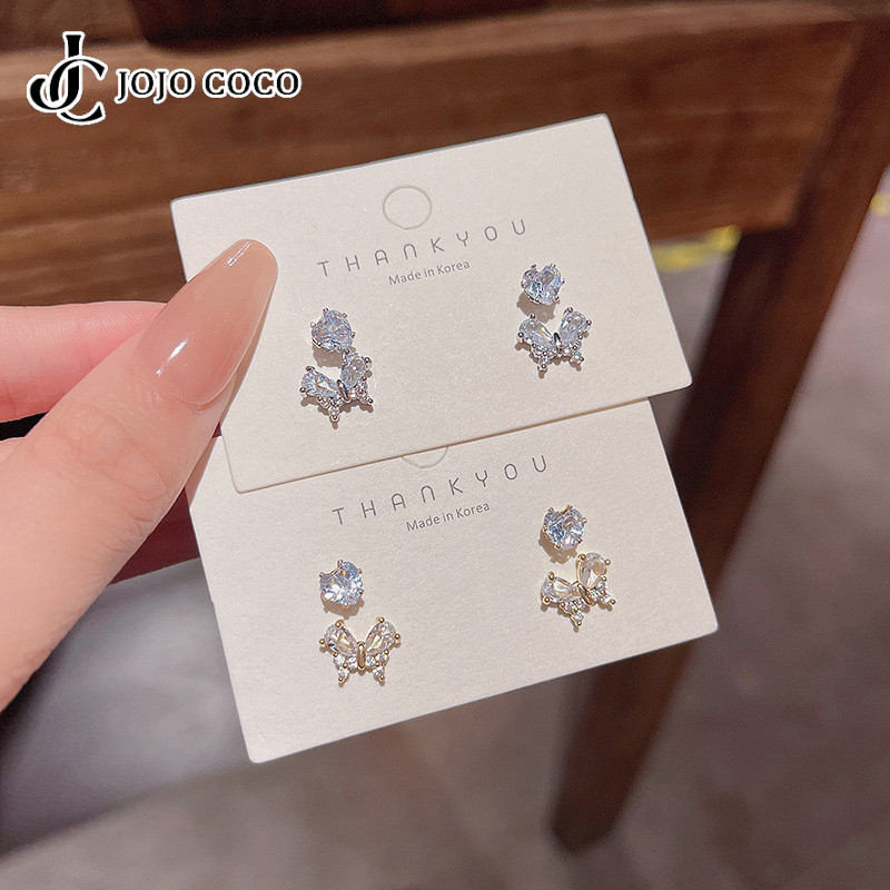 Jojo COCO S925 เข็มเงินประณีตเพทายผีเสื้อต่างหูต่างหูเรียบง่ายสําหรับผู้หญิงสาว