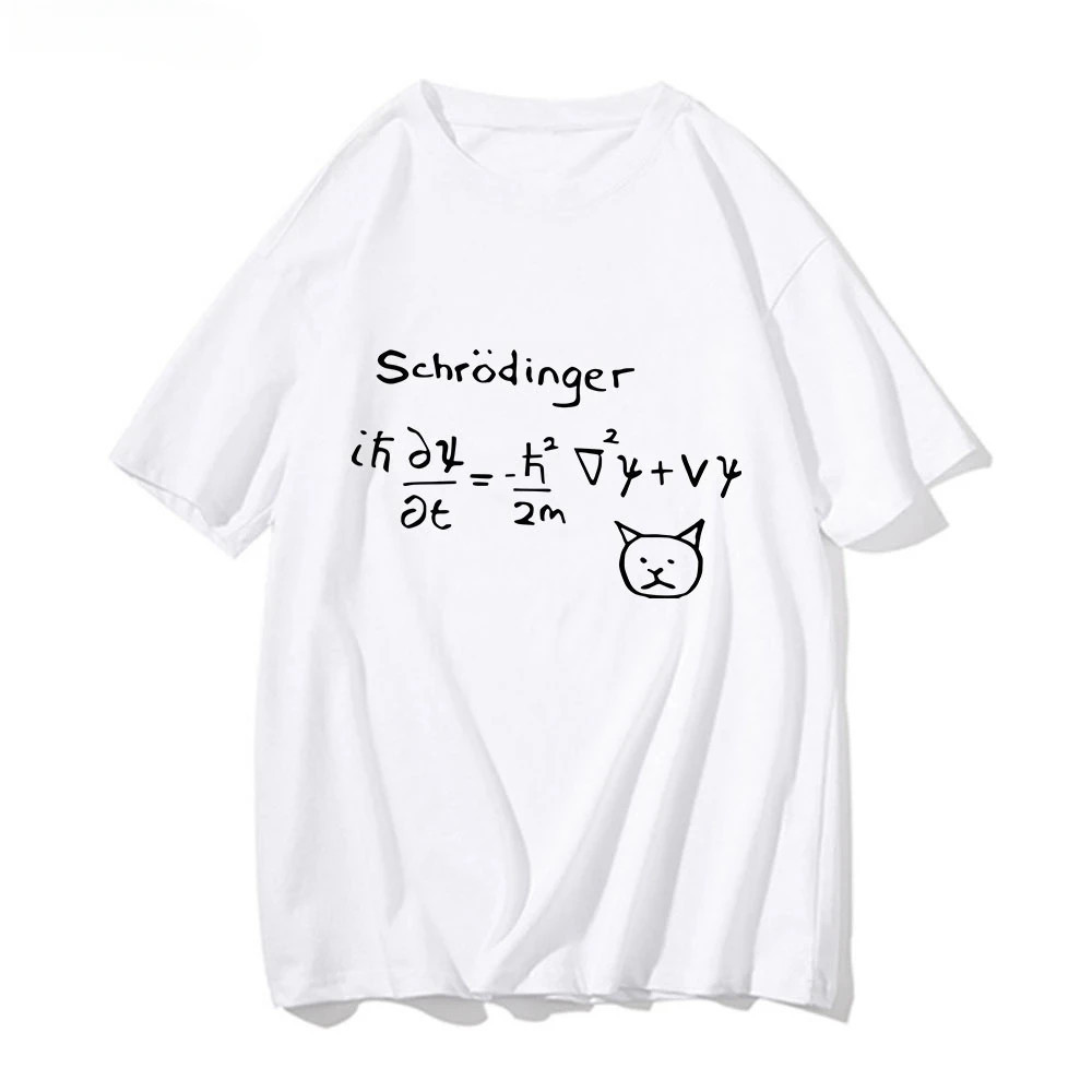 ใหม่ Fun Schrodinger Cat Quantum Mechanics เสื้อยืดแฟชั่นการ์ตูนการ์ตูน Man สูตรหล่อเสื้อยืดผู้ชายผ้าฝ้ายเสื้อยืด