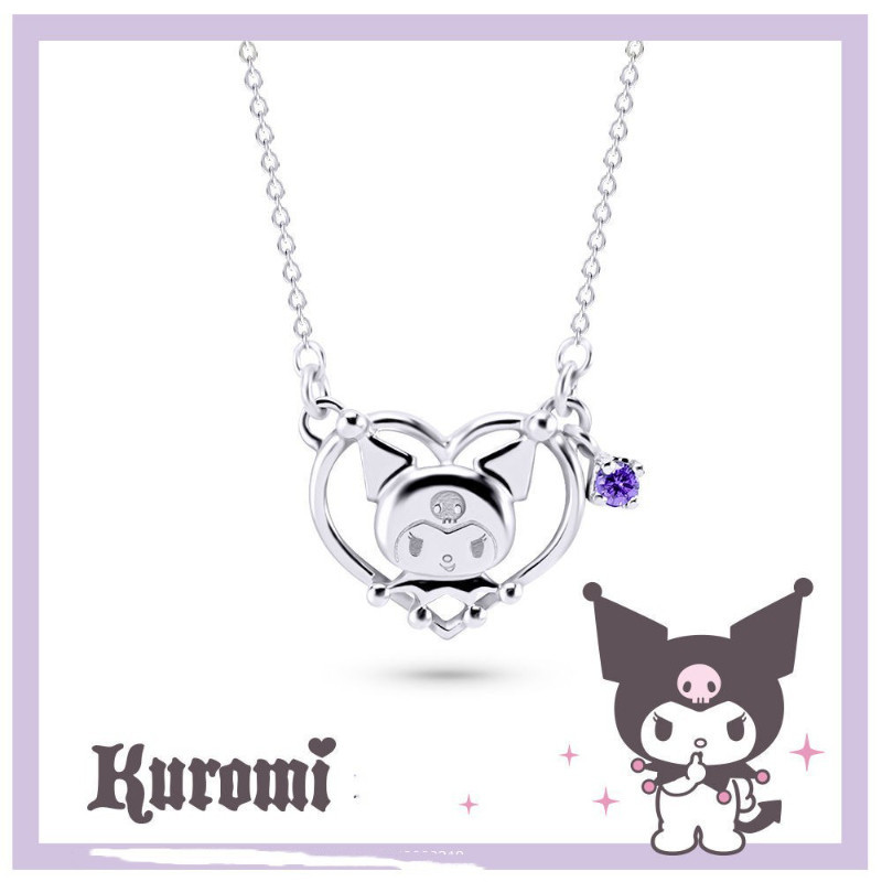 Sanrio, Kulomi, เครื่องประดับจี้หัวใจ, แฟชั่น, ละเอียดอ่อน, เพชรสีม่วง, เกาหลี, น่ารัก, หวาน, มินิ, การ์ตูน, ระดับไฮเอนด์, สร้อยคอหญิงสุดเท่, ฮิปฮอป, หรูหรา, ของขวัญ