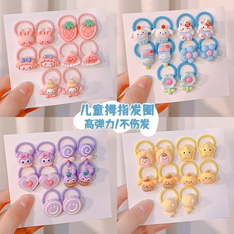 10pcs แหวนนิ้วโป้งเมลโลติมิที่น่ารักและน่ารักสำหรับเด็กไม่เจ็บผมมัดผมทวีตยางรัดผมเส้นเล็ก