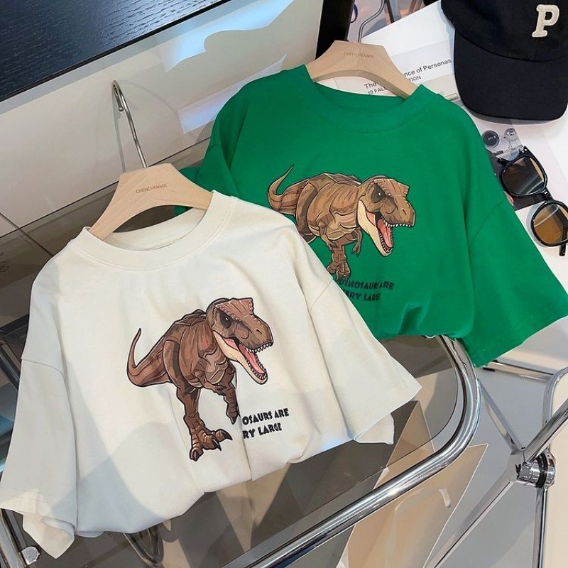 [Boy Top] (10-40kg) Cotton 100% Boy T shirt เสื้อยืดแขนสั้นไดโนเสาร์พิมพ์เสื้อแฟชั่นเกาหลี
