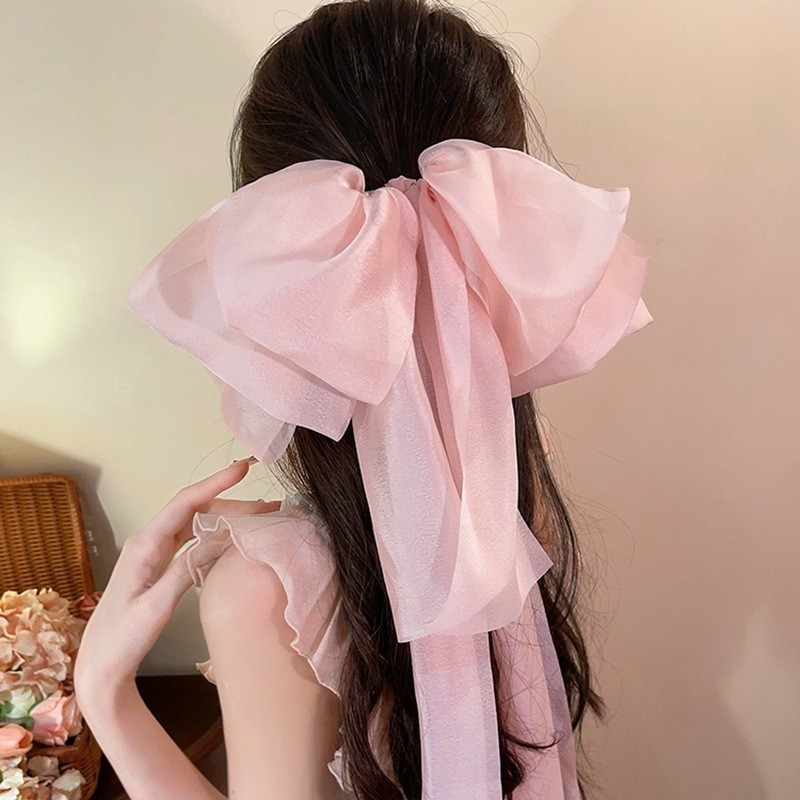 ขนาด Super Fairy ริบบิ้น Bowknot Hair Clip คลิปหนีบผมเจ้าหญิงหวานสปริงคลิปบรรยากาศระดับไฮเอนด์ Headwear