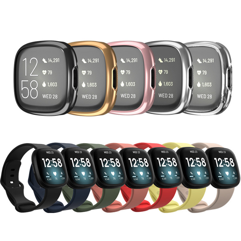 สําหรับ Fitbit Versa 4 Sense 2 สายรัดข้อมือซิลิโคนสําหรับเล่นกีฬา TPU ฝาครอบป้องกันกรอบเชลล์