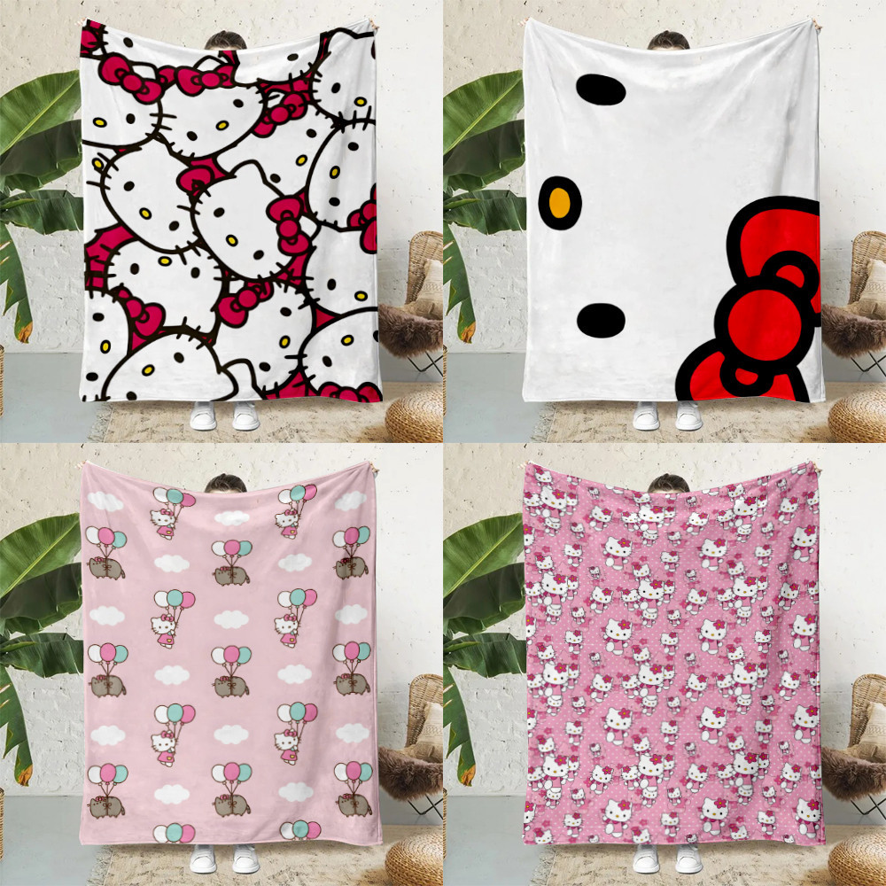 การ์ตูนน่ารัก S-Sanrio Hello Kittys พิมพ์ผ้าห่มผ้าห่มปิกนิกผ้าห่มอุ่นนุ่มสบายของขวัญวันเกิดการเดินทางที่บ้าน