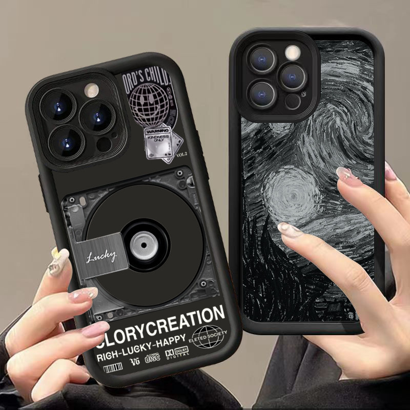 สําหรับiphone 15 Pro Max 11 13 14 12 Pro iPhone 7 8 Plus XS Max X XR 12 13 Mini SE2022 Starry Night RetroคอลเลกชันCDกล่องกันกระแทกMatteซิลิคอนนุ่ม