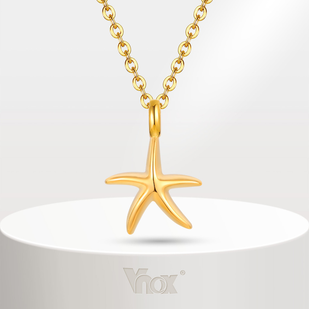 Vnox น่ารักปลาดาวเพทายสร้อยคอลูกบาศก์สําหรับผู้หญิงสาว,18K Gold ฤดูร้อนสแตนเลส Chain Link เครื่องประดับของขวัญ