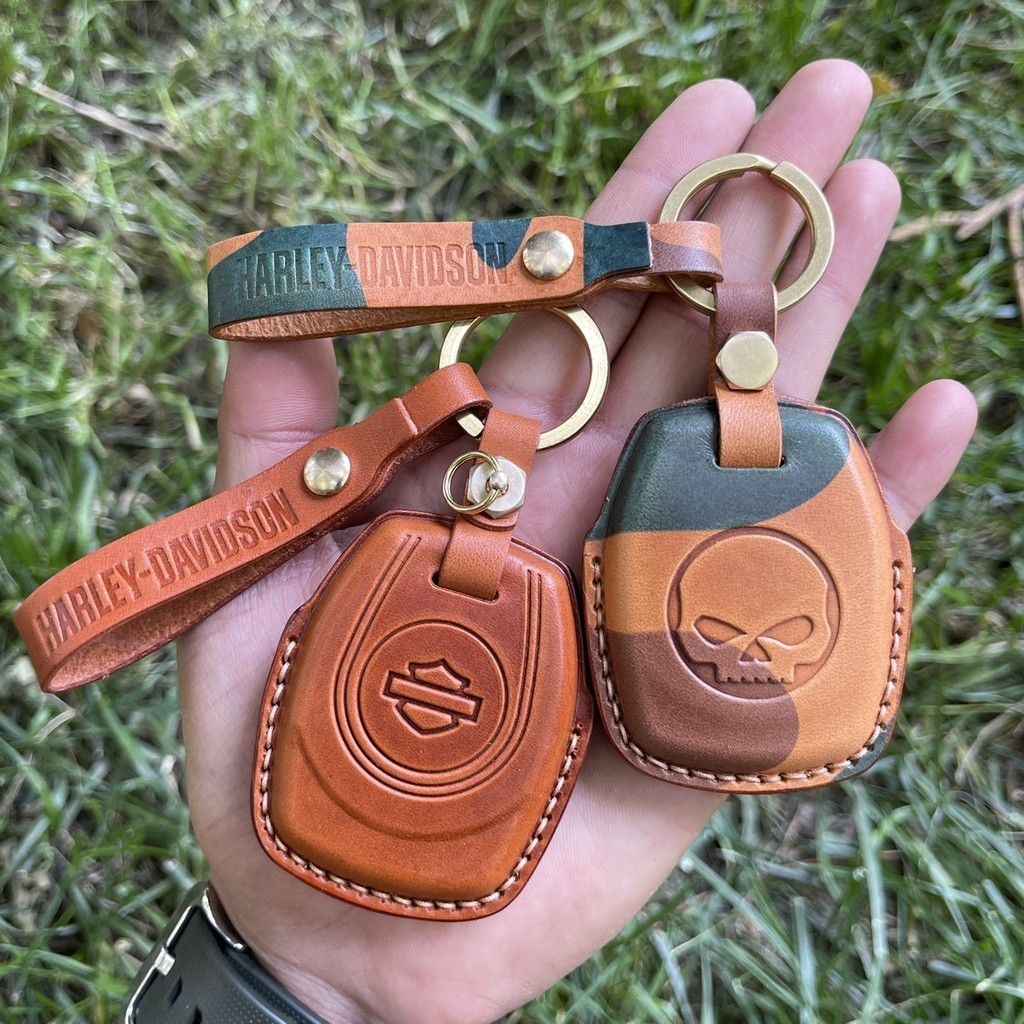 เหมาะสําหรับ Harley Motorcycle Sensor Key Case Sportster S Cowhide Case Retro Leather Ring Buckle