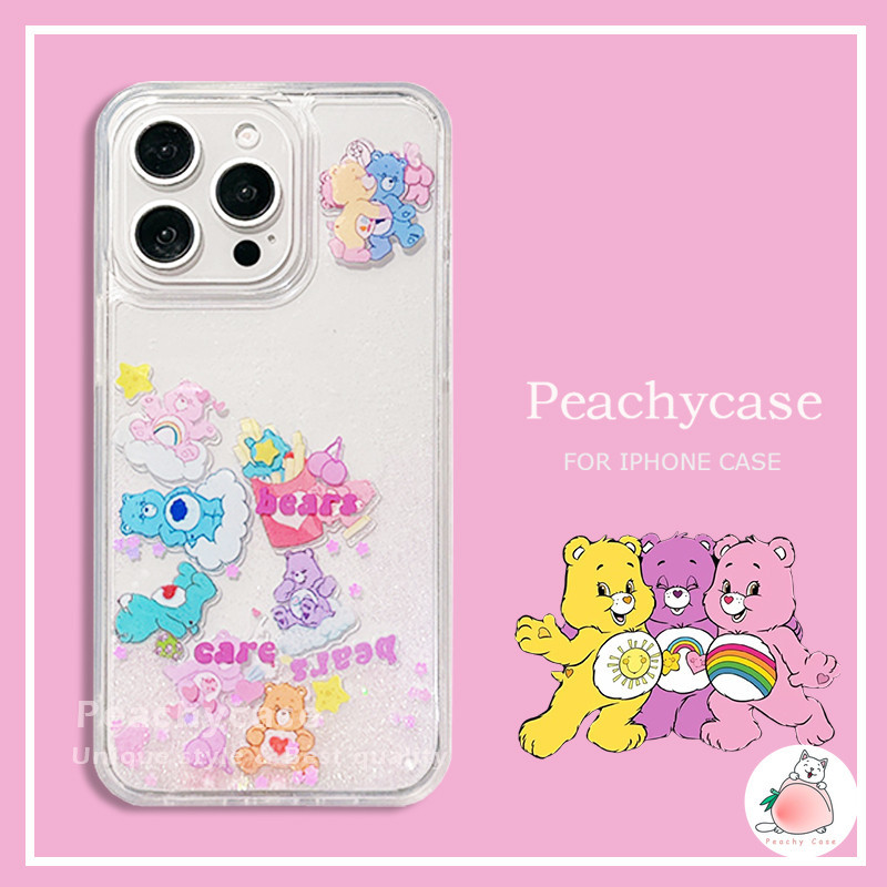 น่ารักลูกอมสีหัวใจรักหมีslider Quicksandเคสโทรศัพท์เข้ากันได้สําหรับiPhone 15 14 Plus 13 12 11 Pro Max 15plus Shock Proofโปร่งใสปกหลังอะคริลิคปลอก