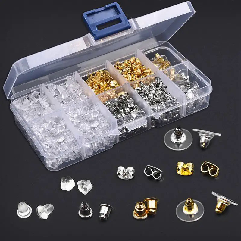 30~880pcs Ear Plug Box Clear Silicone Rubber Alloy Earring Clasp Earrings Accessories Kit DIY Jewelr