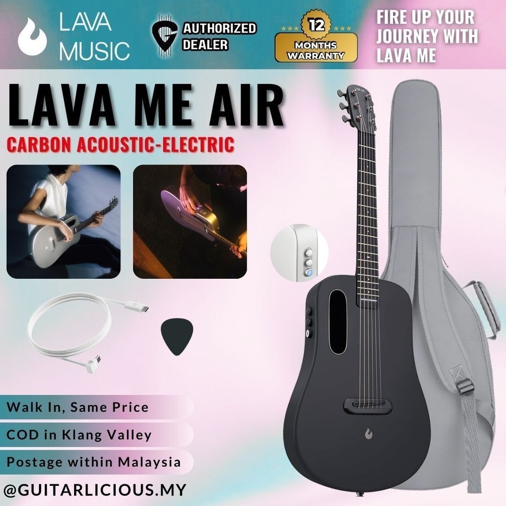 Lava Me Air 36′ กีต้าร์โปร่งคาร์บอน-ไฟฟ้า กีต้าร์โปร่งกึ่งตัวพร้อม EQ - Space Black ( Lava Me Air-SP
