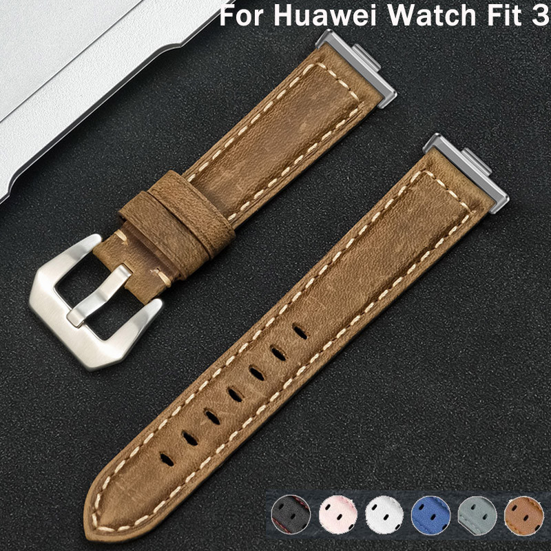 ใหม่สายหนังแท้สําหรับ Huawei Watch Fit 3 Band Vintage Frosted สําหรับ Huawei Watch Fit3 สายนาฬิกา Ac