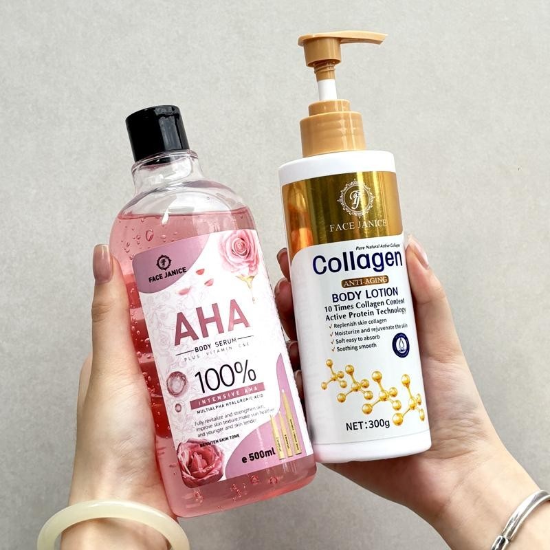 AHA Body Serum 100% เอสเซนส์ไวท์เทนนิ่ง 500มล. + อิมัลชั่นคอลลาเจน 300ก