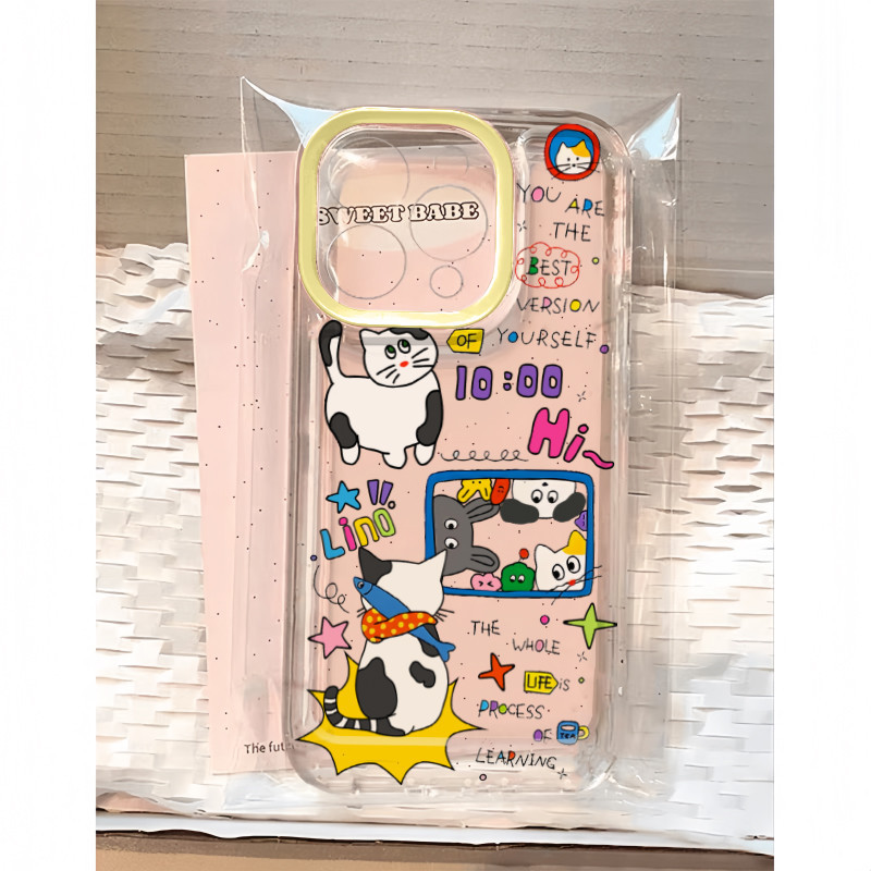 Ins น่ารัก Graffiti ลูกแมวตลกนุ่มโปร่งใส Anti-Fall เคสโทรศัพท์สําหรับ iPhone 16 Promax 15 Promax 12 13 Mini 14plus 11 Pro Max X XS XR XS Max 7 8 plus Se2020 6G 6Plus