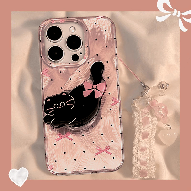 เคส Summer Girly Lovely Kitty Redmi Note 13 Pro 4G 12S 12 11 11S 10 2022 13C 12C 10C 10A 9C 9A 9T 9 8 10S A2+ A1+ A3 A2 A1 Mi POCO X6 M6 X5 5G X3 NFC M2 C65 C61 C55 C51 C50 Cute Pink Bowknot Cat Bracket Lace Strap Phone Case YS 35