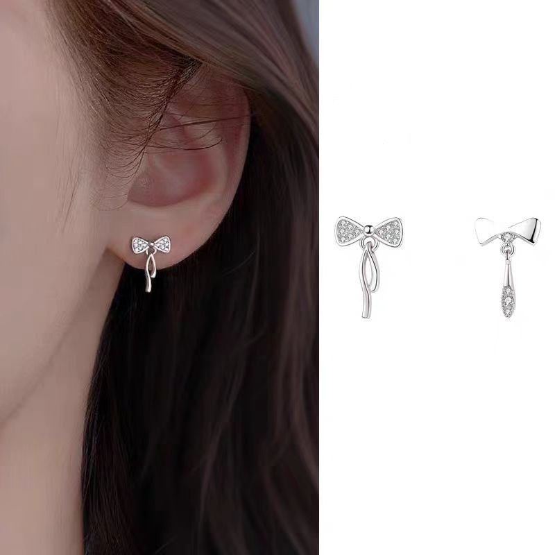 ส925 เงินโบว์ต่างหูแฟชั่นที่เรียบง่ายผู้หญิงเครื่องประดับของขวัญ