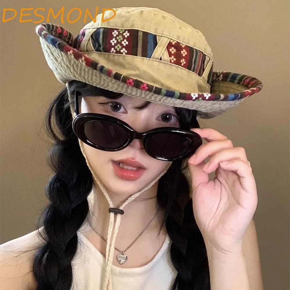 Desmond หมวกคาวบอยตะวันตก, Sunhat National Wind หมวกปีกกว้าง, Causal Breathable Sun Protection Vintage Sunshade Bonnie Caps