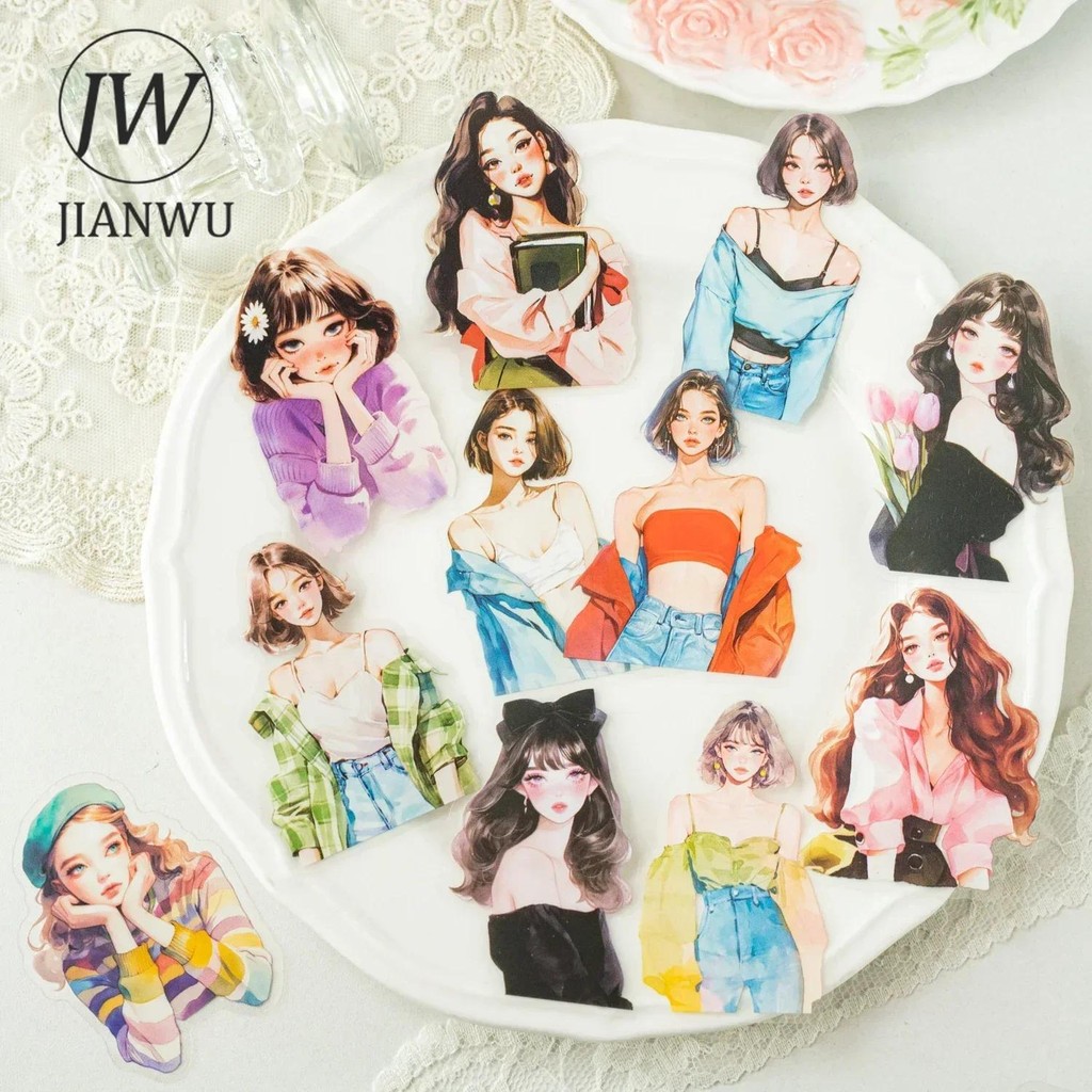 Jianwu Fell Into The Flower Series วรรณกรรมสาววัสดุ Collage PET สติกเกอร์ Creative DIY Journal เครื่องเขียน