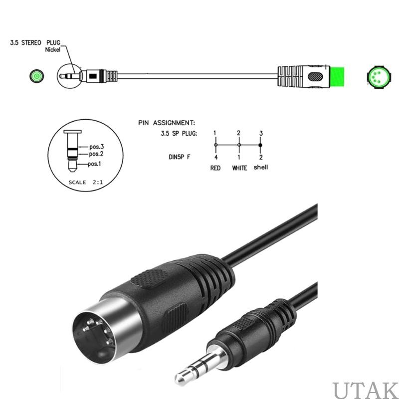 Tuake 5-Pin Din-Male Cable Replacement 5 Pin Din MIDI Plug to 3 5mm Stereo Male Cable เหมาะสําหรับ MIDI เชื่อมต่อกัน