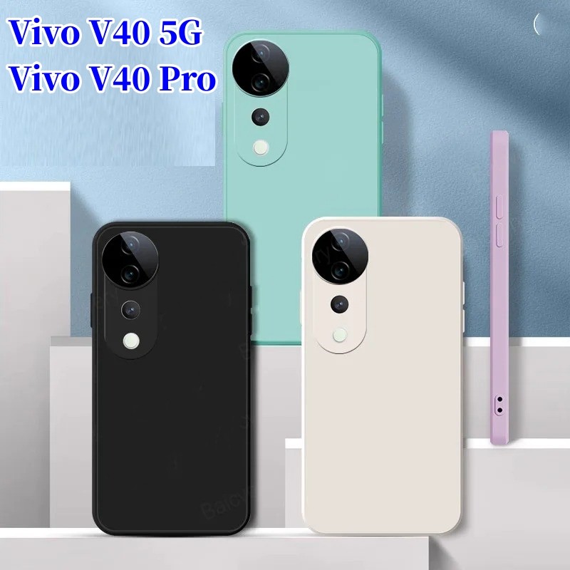 Vivo V40 2024 กล้องเลนส์ป้องกันกันกระแทกสําหรับVivo V40 Pro V40Pro V 40 V2348 V2347 VivoV40 5Gสแควร์ซิลิโคนเหลวTPUนุ่มเคสโทรศัพท์คู่ปลอกปกหลัง