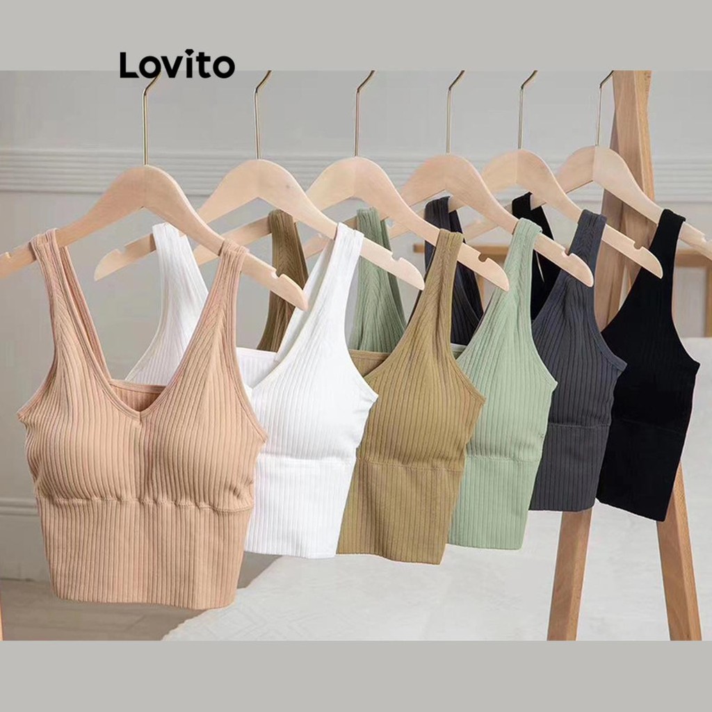 Lovito สปอร์ตบราผู้หญิง แบบเปิดหลัง สีพื้น สไตล์สปอร์ต LNL50035