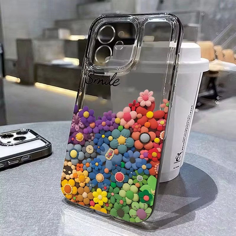 ปลอกสําหรับiphone 16 15 14 13 12 11 Pro Max XR X XS Max 7 8 14 15 Plus SE 2020 Miniดอกไม้สีสันสดใสออกแบบยิ้มตลกSunflower Clearกันกระแทกนุ่มป้องกันกรณี