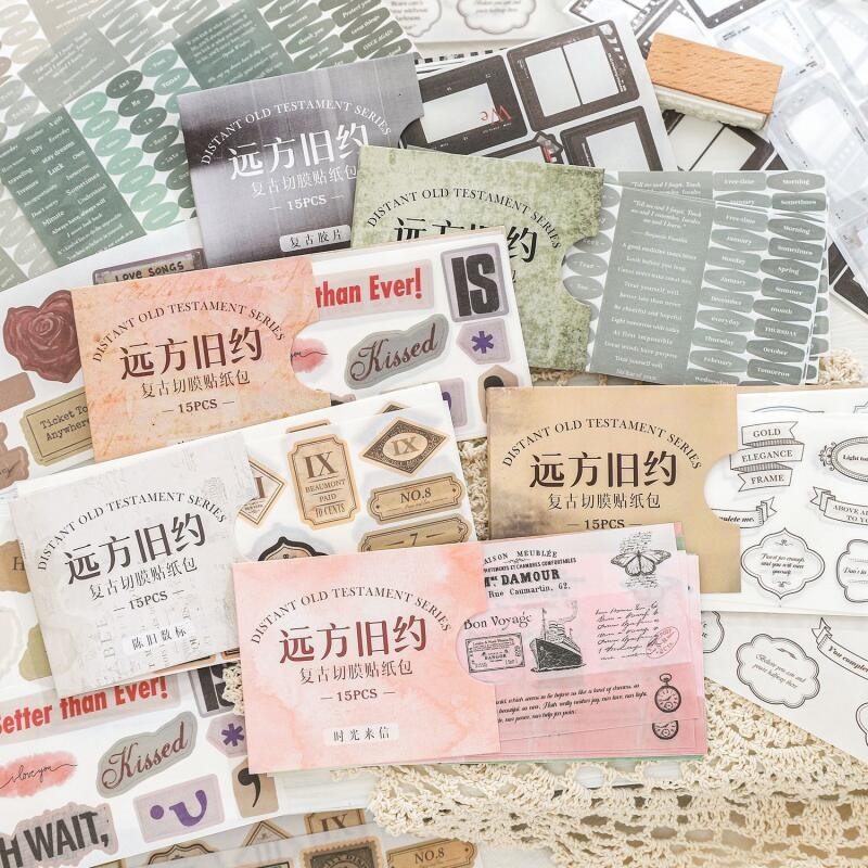 Wei 15 ชิ้น [ชุดทดสอบเก่าที่โดดเด่น] สติกเกอร์วารสารวินเทจ Washi สติกเกอร์กระดาษสมุดวัสดุชุดสมุด