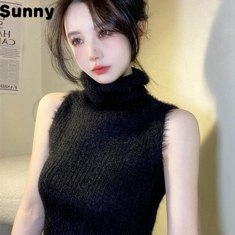 Sunny Turtleneck Sweater Vest Women's Autumn and Winter Gentle Soft Glutinous Short Furry Top Mink Fur Thickened Inner Wear Bottoming Shirt